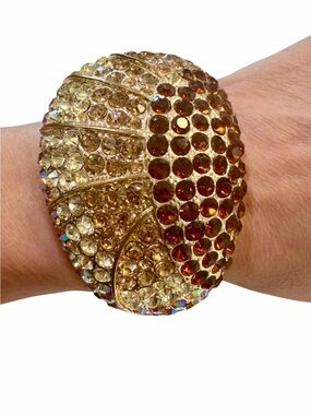 Two-Tone Gold and Amber Crystal Cuff Statement Bracelet